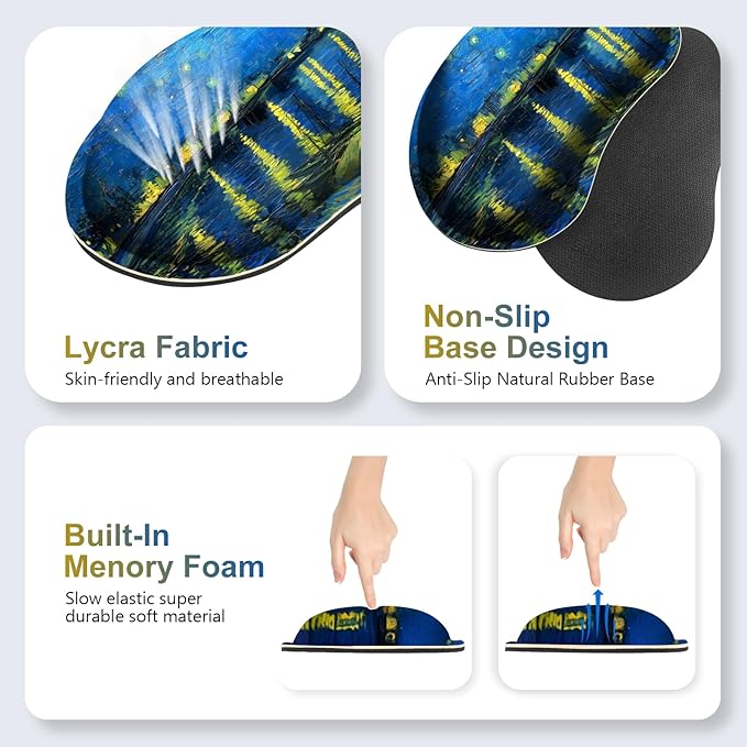Large Gaming Mouse Pad Set 4 in 1 Ergonomics Keyboard Desk Mat Memory Foam Wrist Rest Computer Extended Game Mousepad Non-Slip Desk Matt Easy Typing Pain Relief I Starry Night Over The Rhone