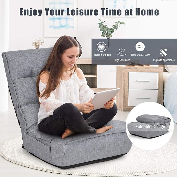 S AFSTAR Folding Floor Chair Floor Gaming Chair with 5-Position Adjustable Headrest &amp 4-Position Backrest Side Pocket &amp Thicken Cushion Padded Floor Seat Lazy Chair for Living Room Bedroom