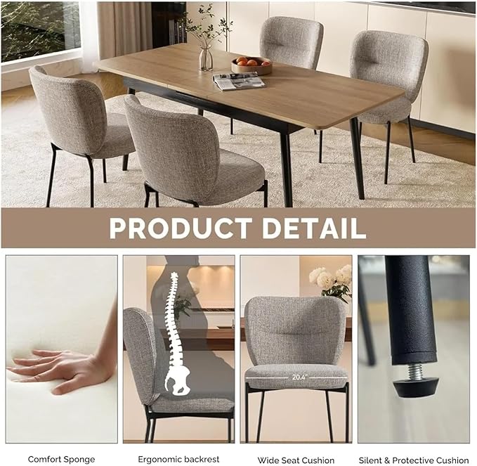 Adjustable Office Computer Chair with Armrest 2pcs Dining Chairs with Linen Cushion Metal Legs for Living Room Kitchen(Deep Gray)