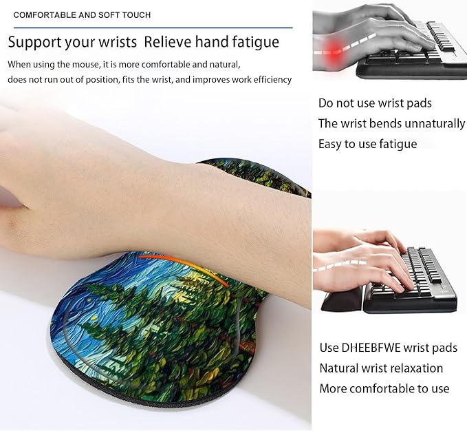 Keyboard Mouse Pad SetLarge Desk Pad+Keyboard Wrist Rest+Mouse Pad Wrist Support+CoasterEasy Typing Pain Relief Non-Slip Mousepad Wrist Support Home OfficeVan Gogh Starry Night Forest