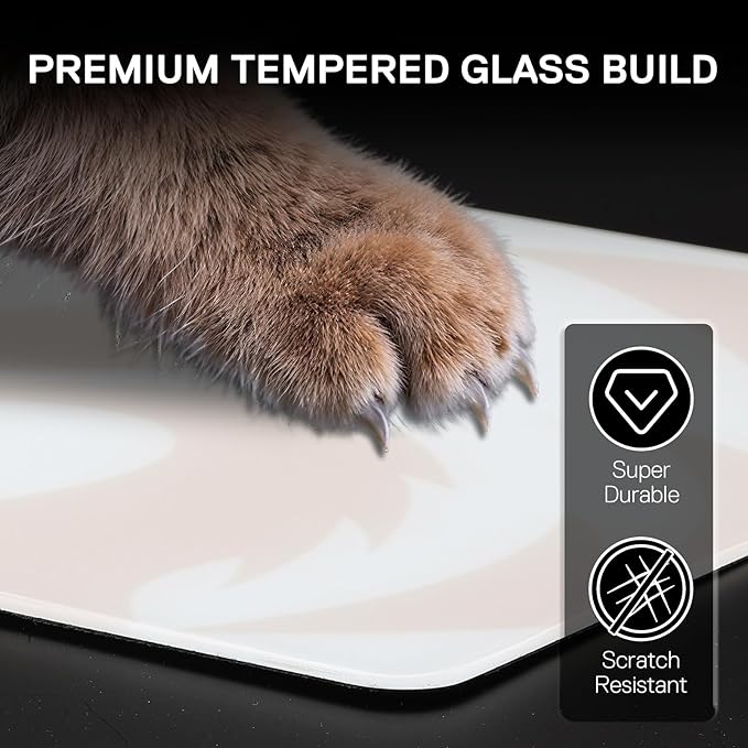 Redragon PG1M Glass Mouse Pad - Ultra-Smooth Precision Surface with Non-Slip Base Easy to Clean Hard Mousepad for Gaming - 13 x 13 x 0.15 inches White