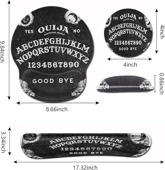 Black Mouse Pad with Stitched Edge Non-Slip Rubber Base Ouija Board Witch Pattern MousePad with Wrist Guard and Keyboard Wrist GuardOffice Accessories Desk Decor for Computers Laptop Cartoon