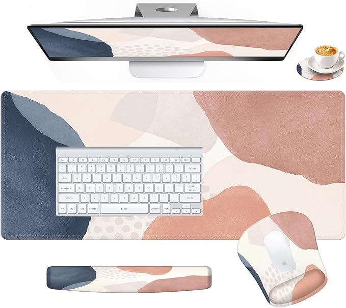 HAOCOO 4 in 1 Mouse Pad with Wrist Rest Set Desk MatGaming Mouse Pad Wrist Support and Keyboard Wrist RestNon Slip Keyboard Mat for Home OfiicePink Boho