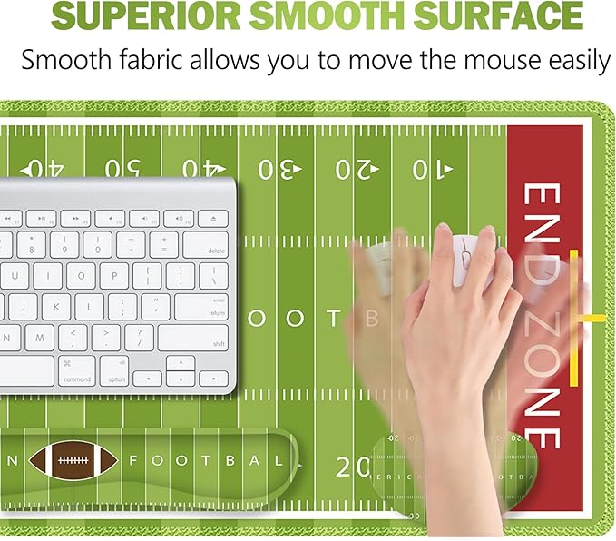 ARTSO Green Desk Mat Set Extended Gaming Mouse Pad with Wrist Rest Support +Keyboard Wrist Rest +Coaster Large Cute Mousepad American Football Field