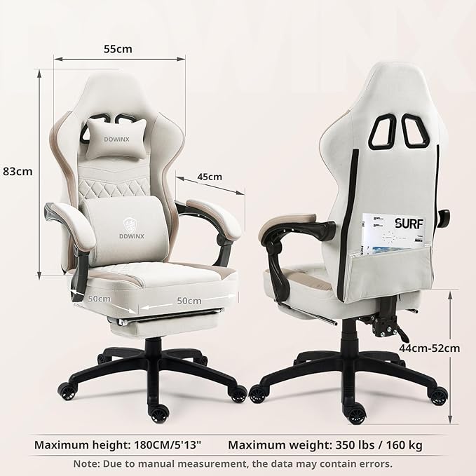 Dowinx Gaming Chair Breathable Fabric Game Chair with Gel Pad and Storage Bag Comfortable Gamer Chair with Pocket Spring CushionErgonomic Computer Chair with FootrestBeige