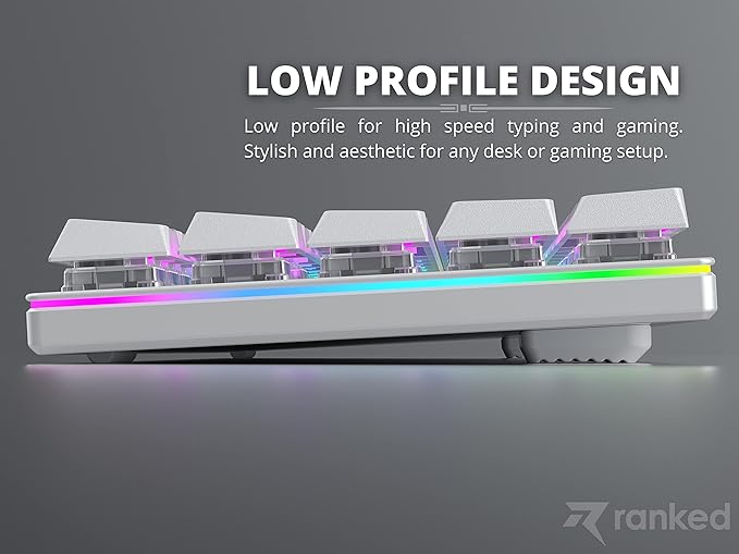 Ranked G65 Guardian 65% | Full Aluminum Frame | Ultra Slim Hot Swappable Mechanical Gaming Keyboard | 68 Keys Multi Color RGB LED Backlit for PC/Mac Gamer (White Gateron Low Profile Brown)