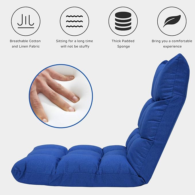 GORELAX Floor Chair with Back Support 14-Poistion Adjustable Folding Gaming Chair Recliner Meditation Chair with Steel Frame Padded Lazy Sofa Chair for Adults Kids (Blue)