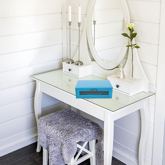 DOITOOL Wooden Monitor Stand with Pull Out Storage Drawer for Desk Organization Rustic Computer Monitor Riser Suitable for Home and Office Single Drawer Mediterranean Blue