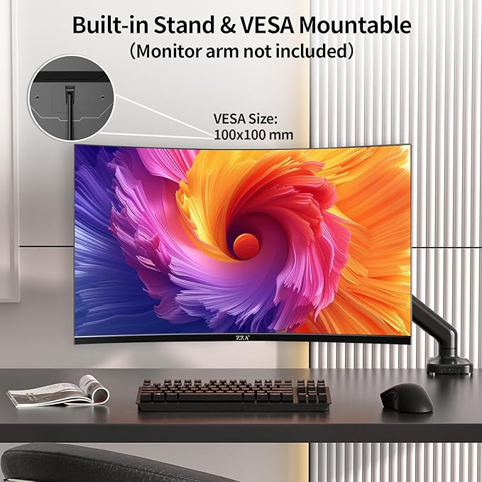 ZZA 32 4K Curved Gaming Monitor - UHD（3840 * 2160） 60Hz Computer Monitor Immersive Gaming Experience with Refresh Rate VA Panel 3000R and Adptsync Premium | HDR10 | 100% sRGB | 3840x2160