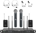 Phenyx Pro 4-Channel Wireless Microphone System w/Auto Scan 4x40 UHF Frequencies 2 Handheld Dynamic Mics 2 Bodypacks &amp Headsets/Lapel Microphones for Singing DJ Church (PTU-7000-2H2B)