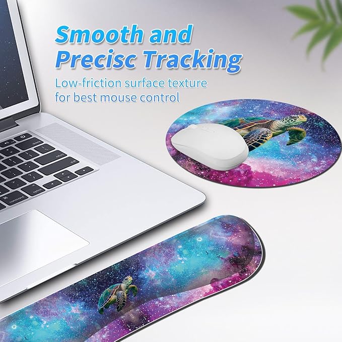 Keyboard Wrist Rest &amp Mouse Pad &amp Mouse Wrist Rest Support &amp Coaster Non Slip Rubber Base Wrist Support with Ergonomic Raised Memory Foam for Computer Laptop Home Office Turtle