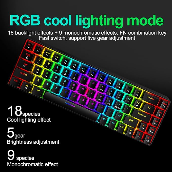 65% Wired Gaming Mechanical Keyboard and Mouse Combo Mini 68 Keys RGB Backlight Lightweight RGB Optical MouseMouse Pad Compatible with PS4XboxPCLaptopMAC (Black/Blue Switch)