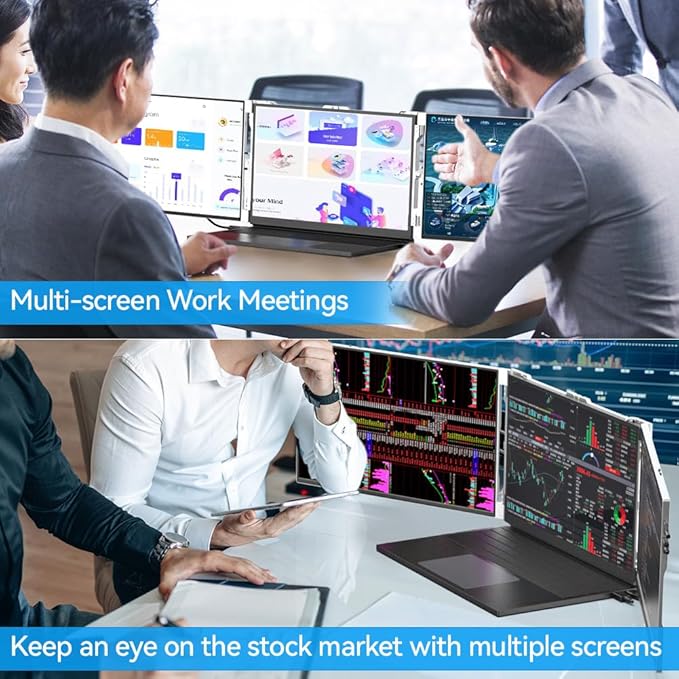 VSDISPLAY 14 Inch Laptop Monitor Extender 1920x1200 IPS High Resolution Triple Portable Screen with Mini H/D USB C Plug and Play Interface Fit for 13.3-16 Inch Laptops