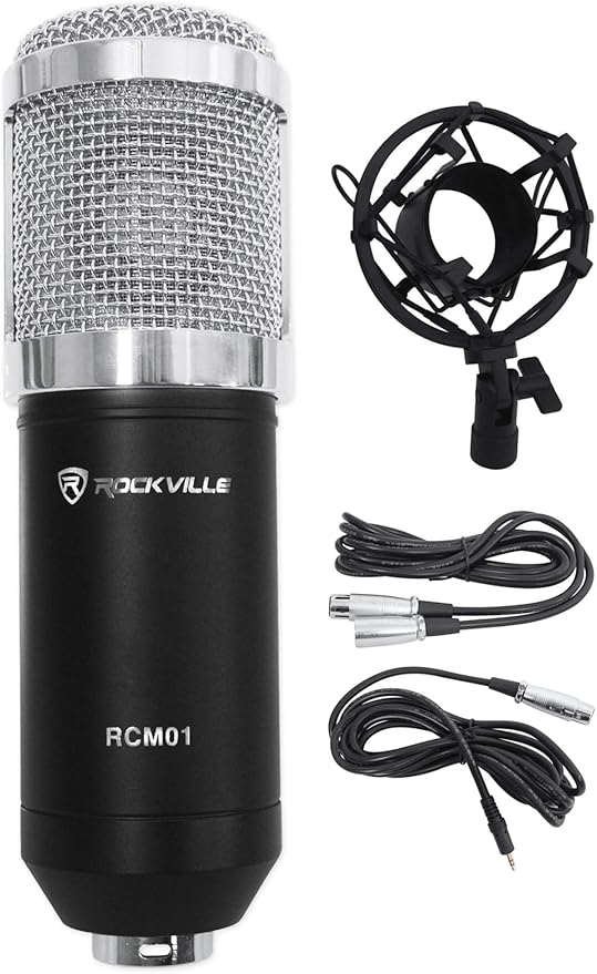 Rockville RCM01 Bundle: Pro Studio Condenser Microphone with Shock Mount DMS40 40 in Boom Arm Stand with Desk Clamp PRO-M50 Headphones ROCKSHIELD 3 Mic Isolation Shield 4-Items