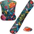 Mouse Wrist Rest and Keyboard Wrist Rest Pad+ Coaster Set Non-Slip Rubber Base Smooth Surface Ergonomic Gaming Mouse Pad for Easy Typing and Pain Relief Flowers and Hummingbirds