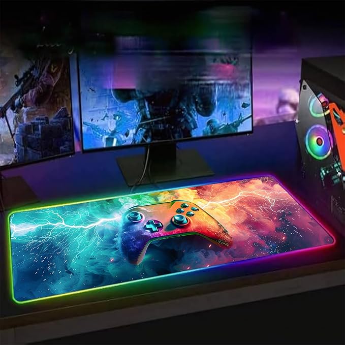XL Led Gaming Mouse Pad with 14 Light Modes - Light Up Gamer Mouse Pad31.5 x 11.8in Non-Slip Gamepad Style RGB Large Gamer MousepadBlack Long Glowing Gaming Accessories for DeskWaterproof