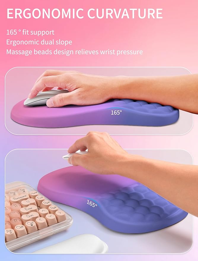 Hokafenle 2in1 Combination Wave Keyboard Wrist Rest and Ergonomic Curvature Mouse Pad Wrist Support for Relieve Wrist Pain Filled with Soft Cushion Memory Foam Gradient Blue Purple