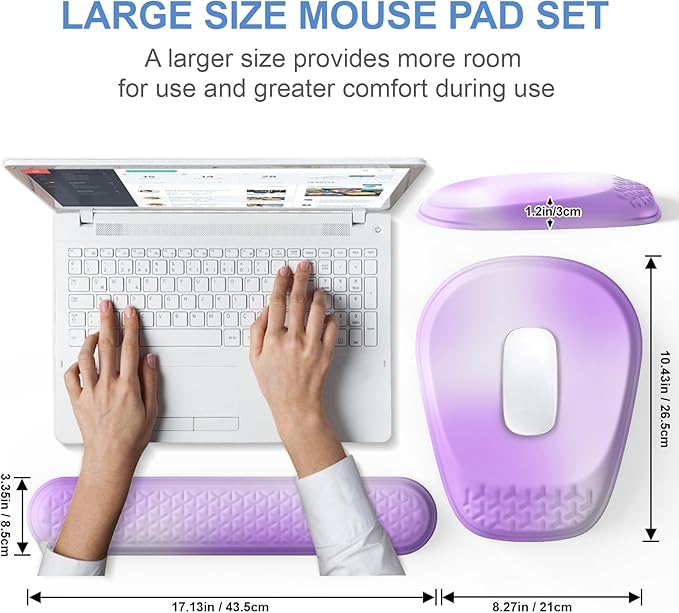Mouse Pad with Wrist Rest Comfortable Memory Foam Wrist Rest for Computer Keyboard Ergonomic Mouse Pad Set for Easy Typing &amp Pain Relief - Gradient Purple