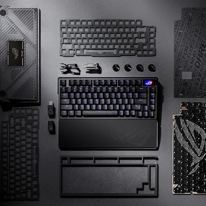 ASUS ROG Azoth Extreme Wireless Mechanical Gaming Keyboard – 75% TKL ROG NX Snow Linear Switches PBT Keycaps Aluminum Chassis Carbon Fiber Gasket Mount Color OLED Screen PC/Mac Support - Black