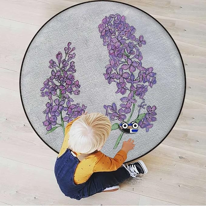 Love Themed Tree Round Chair CushionFloor mat thickest Chair Cushion Hardwood Floor Protection mat for Office and Home Computer Chairs Nature Spring TreePurple Lilac Diameter 60 in