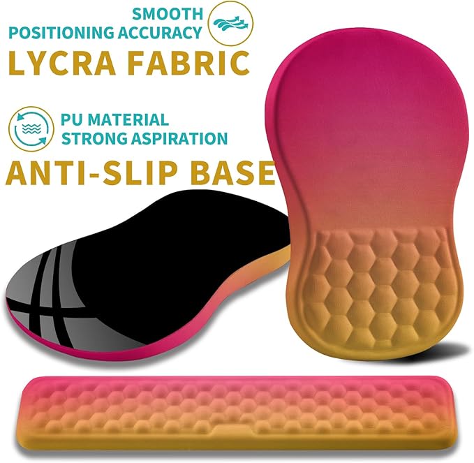 Hokafenle 2 in 1 Ergonomic Mouse Pad Wrist Support &amp Wrist Rest for Computer Keyboard Set with Relieve Carpal Tunnel Pain Massage Bulge and Full Memory Gel Design (2In1 Set Sunset Glow)