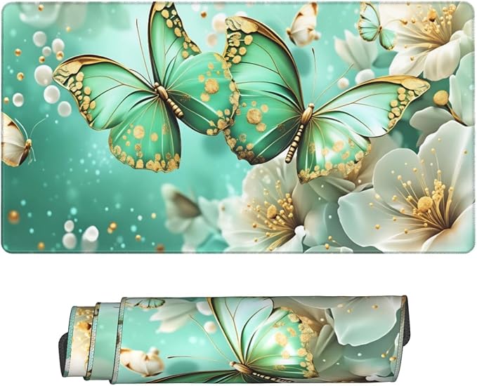 Butterflies Floral Desk Cover MatExtended Large Mouse PadComputer Laptop Mat Desk Decor for Office Game Home 30x16 Inch