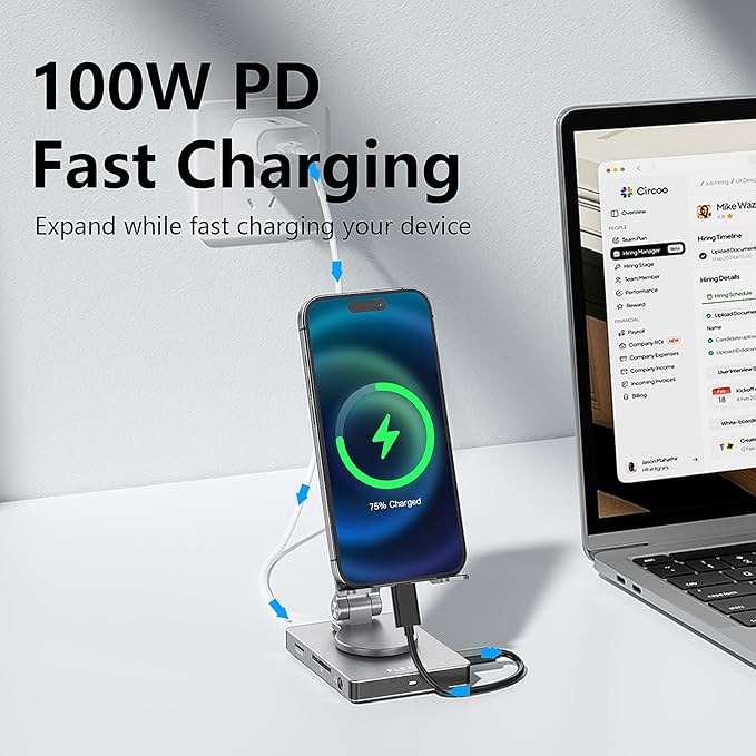 Phone USB C Hub Stand Adapter for iPhone 15 16 Pro Max Switch Docking Station 4K 60Hz HDMI SD/TF Card Reader 3 USB 3.0 3.5mm Audio PD100W Charge (ST803)