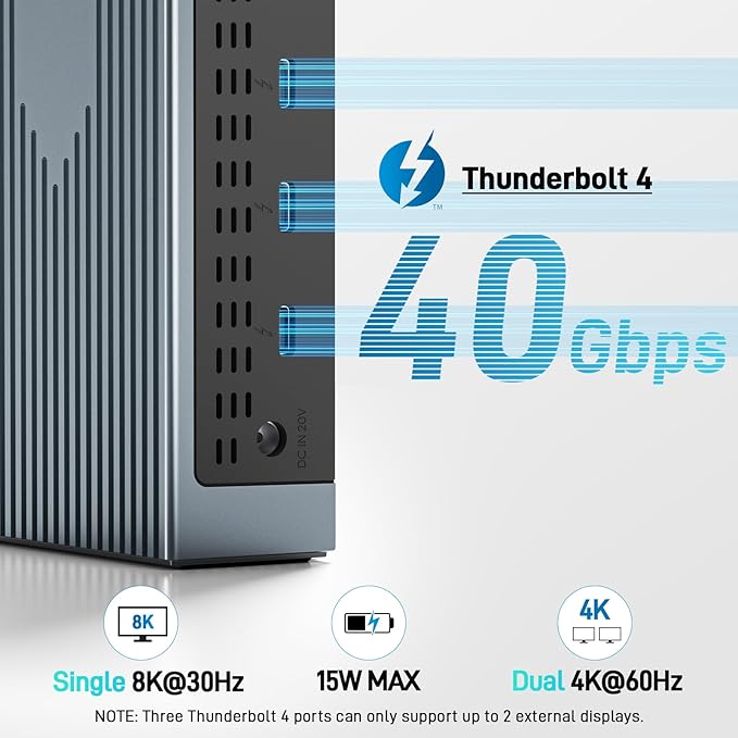Acer Thunderbolt 4 Dock 16 in 1 DisplayLink Docking Station 4 Monitor 3×TB4+2×HDMI+2×DP Up to 8K &amp 40Gbps 160W Power 2.5G Ethernet SD4.0 USB C Dock for MacBook Pro/Max Dell Acer HP etc