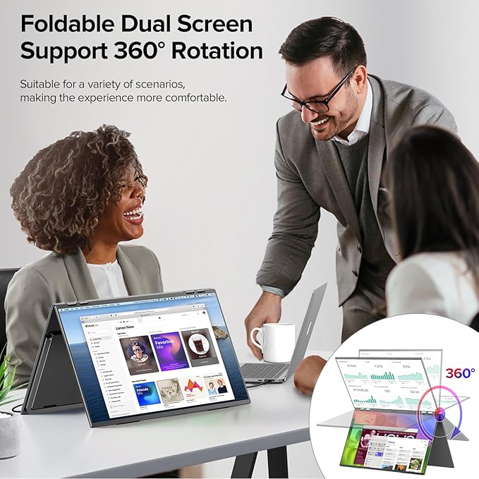 UPERFECT Delta 23.8 100Hz Portable Dual Monitor for Laptop Screen Extender 1080P HDR 360° Folding Stacked Triple Monitor with Stand &amp VESA for Laptop PC Phone Game Console (No Driver Needed)