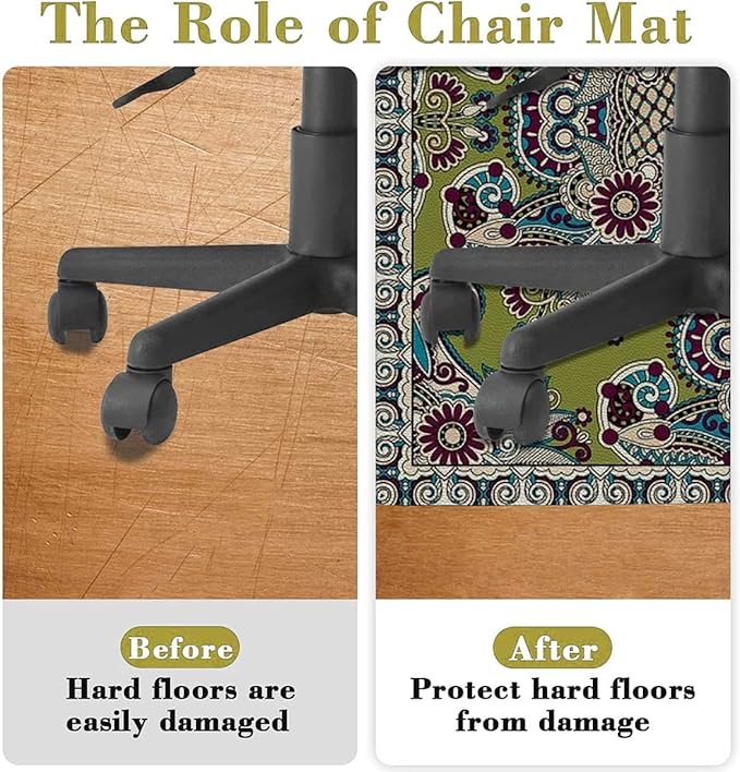 Multicolor PU Leather Desk Chair Mat for Hard Floors Patchwork Pattern from Orange Navy Computer Chair Matfor Rolling ChairLarge Floor ProtectorEasy Clean Moroccan Diameter 55 in