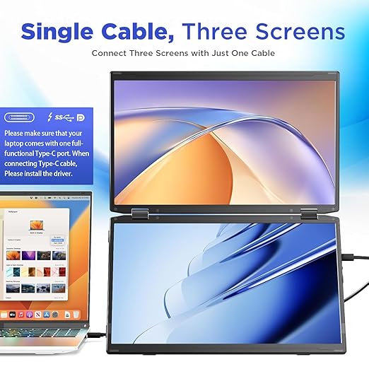 Maxfree Laptop Screen Extender 15.6'' FHD 1080P Dual Portable Monitor with USB C HDMI Plug &amp Play VESA Mountable Lightweight Dual Monitor for Laptop Windows Mac(M1/M2/M3 chip) Android Ps4 Sw