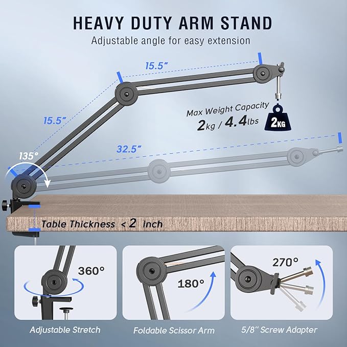 FIFINE Dynamic Podcast Microphone Set with Boom Arm Stand Studio XLR/USB Microphone for Recording Vocal Streaming Metal Mic with Mute Tap Headphone Jack Heavy Duty Boom Arm-K688T