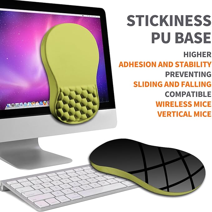 Ergonomic Joint Wrist Support Mouse Pad with Memory Foam Cushion Massage Bump Carpal Tunnel Pain Relief Mousepad Slope Design for Wrist Rest 11.8x7.9 in Khaki Green