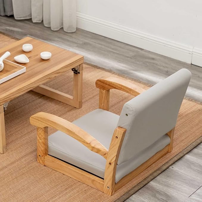ELEFOCUS Floor Chair with Backrest and Armrest Legless Tatami Chair - Portable Single Seat Chair with Leather Cushion(Gray 2)