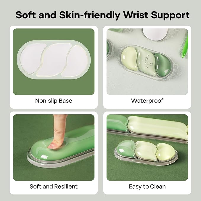 EPOMAKER CloudGel Wrist Rest for Keyboard and Mouse 2 Pieces Silicone Wrist Support Anti-Slip Rubber Bottom Ergonomic Design Suitable for Office/Computer/Laptop/Gaming (Green)
