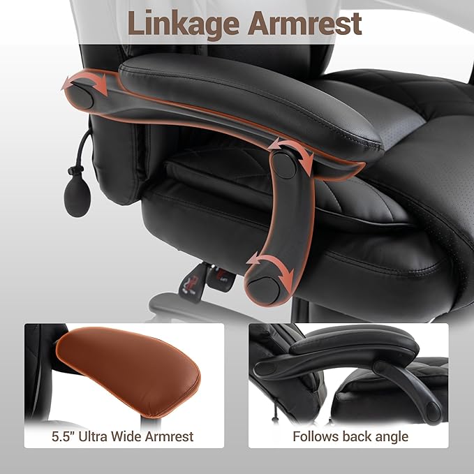 Big and Tall Office Chair for Heavy People Heavy Duty Executive Office Desk Chair with Footrest Waist Lumber Support Adjustable Headrest Black