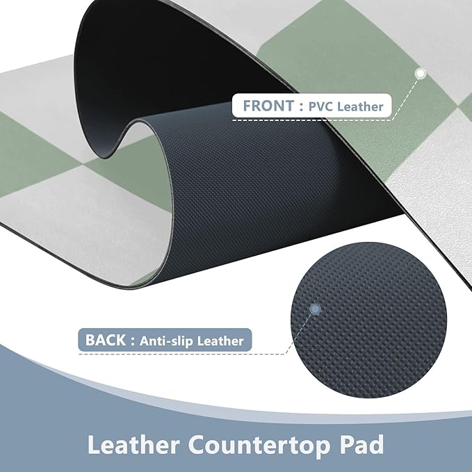 Mouse Pad Desk Mat Leather Desk Pad Large Gaming Desk Cover Protector Mat for Keyboard Computer Laptop Office Waterproof 47.2 x 23.6 Inch Checkered White and Green