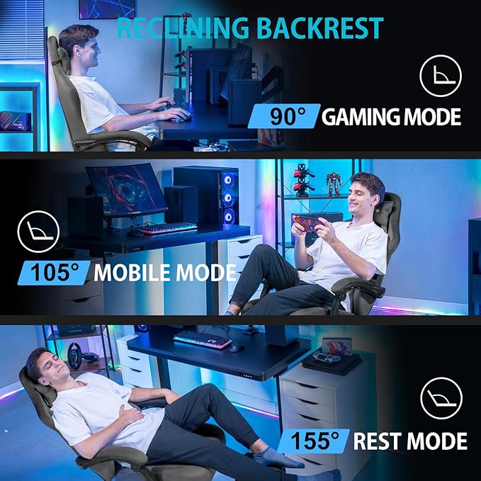 GTPLAYER Gaming Chair Fabric with Pocket Spring Cushion Big and Tall Gamings Chairs 350LBS High Back Computer Chair with Footrest for Adults Lumbar Support Swivel Game Chair for Office Dark Grey