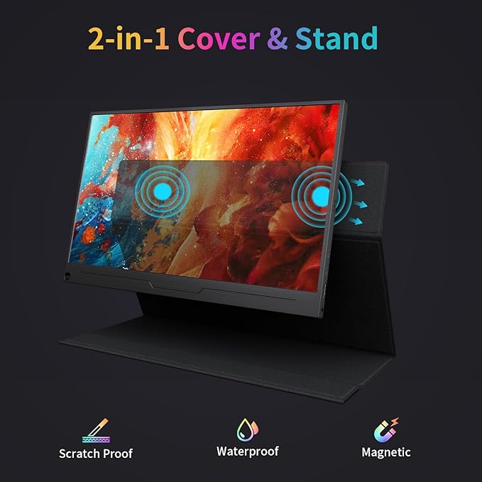 4K Portable Monitor 15.6 3840x2160 IPS Laptop Screen USB C HDMI Computer Gaming Display with Speakers &amp Smart Cover Travel Monitor for PC Phone PS5/4 Xbox Switch