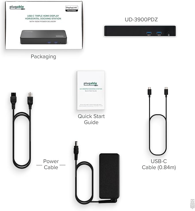 Plugable USB C Triple Display Docking Station | 100W PD 3x HDMI (1x 4K 30Hz 2x 1080p 60Hz) 6x USB 5Gbps Ports | Windows macOS ChromeOS Compatible - Enhance Productivity with Multi-Monitor Support