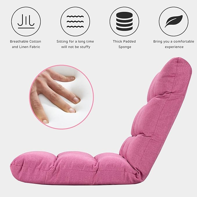 GORELAX Floor Chair with Back Support 14-Poistion Adjustable Folding Gaming Chair Recliner Meditation Chair with Steel Frame Padded Lazy Sofa Chair for Adults Kids (Pink)