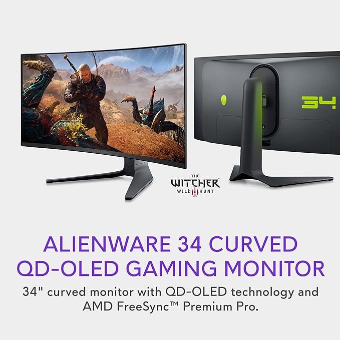 Alienware AW3423DWF Curved QD-OLED Gaming Monitor - 34-inch Quantum Dot OLED 0.1Ms 165Hz 21:9 Curved Display 99.3% DCI-P3 Color Gamut VESA DisplayHDR True Black 400 AMD FreeSync Premium Pro - Black