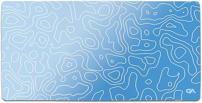 GutzyAiden Topo Extended Extra Large Mouse Pad | Gaming Setup | Hybrid Polyester Fabric Top | Non-Slip Natural Rubber Base | 5mm Thick | ICY Cyan Topo | 3XL - 48 x 24 |