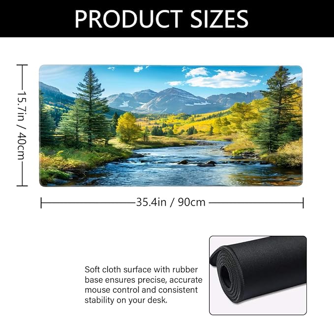 Lake Forest Mountain Large Mouse Pad Gaming Mousepad Desk Mat for Desktop Computer Keyboard Waterproof Mouse Mat Desk Pad with Non-Slip Base for Game School Office Home 35.4 x 15.7
