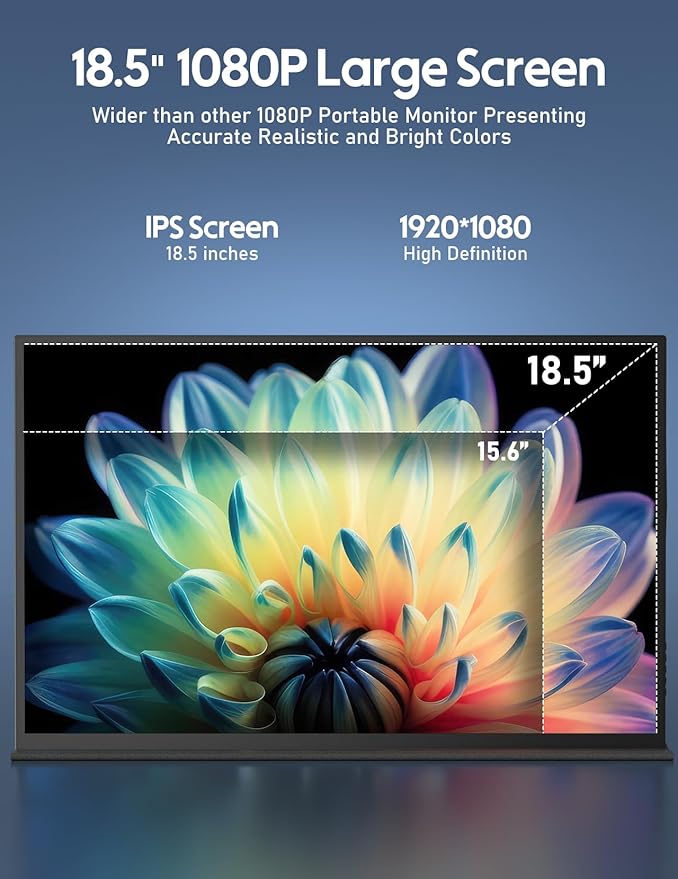 HONGO 18.5 inch 100Hz Portable Monitor 1080P Large Portable Monitor Stand FHD IPS Screen HDR Gaming Display Travel Second Monitor for Mac PC Xbox PS4/5