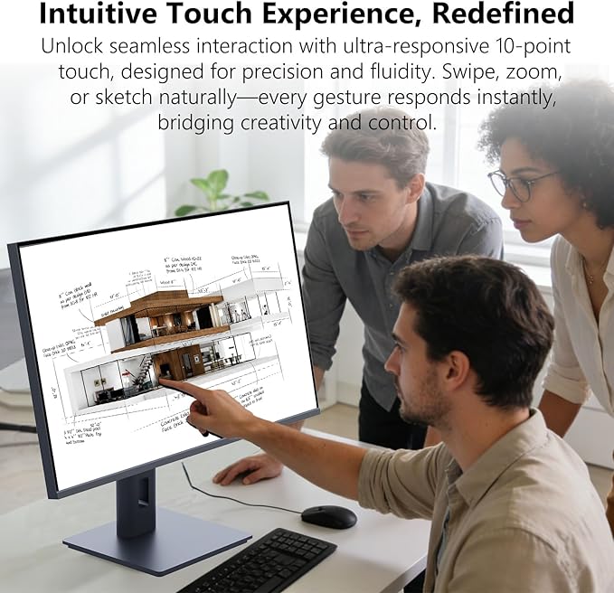 Touchscreen Monitor 24 Inch with Webcam Full HD 2560x1440P @100Hz 10-Point Multi Touch Screen PC Monitor HDMI VGA USB Port Built-in Speakers