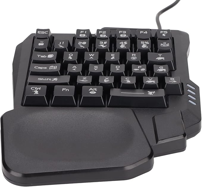 Sazao One Handed Gaming Keyboard Three Colors Backlight Wide Palm Rest 35 Keys Gaming Keyboard for Computer for Mobile Games