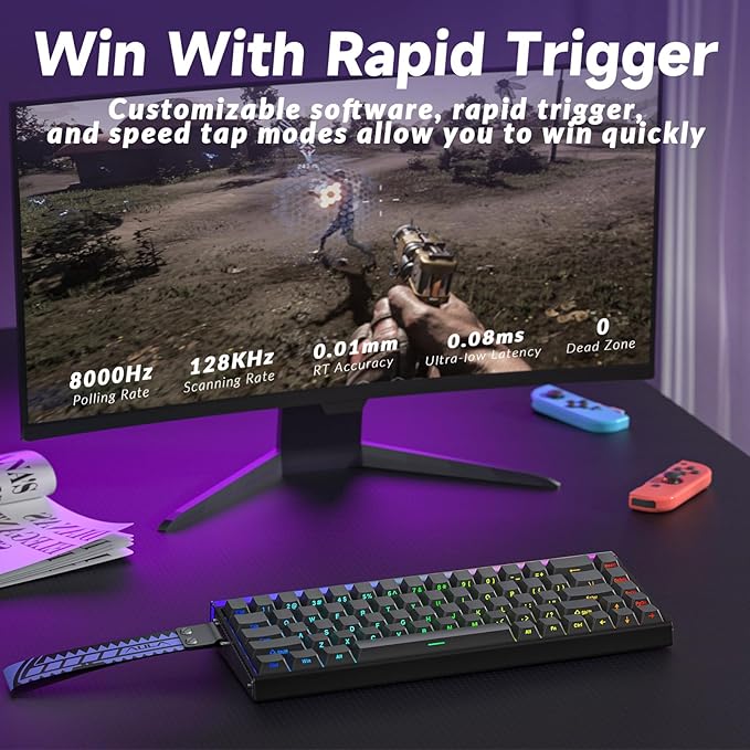 AULA Hero 68 HE Pro - Wired Gaming Keyboard with Hall Effect Magnetic Switch CNC Aluminum Frame 8KHz Polling Rate RGB Box &amp Backlight Side Printed Keycaps 65% 68-key Compact Small Gamer Keybo