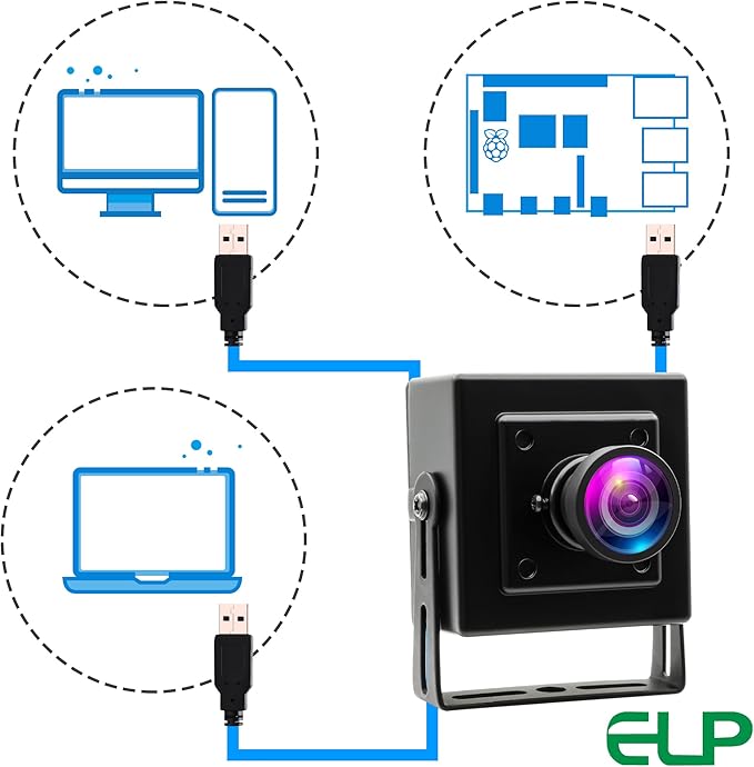 ELP 16MP Wide Angle USB Camera for Raspberry Pi &amp Computer - 4K Web Camera for Desktop &amp Laptop - 120 Field of View - IMX298 Sensor