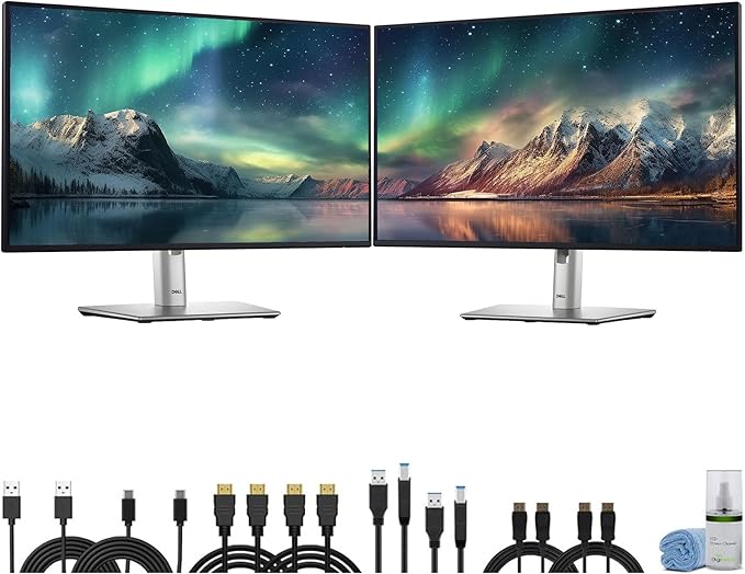 Dell P2725H 27″ Full HD (1920×1080) IPS LED 100Hz Monitors (2X) Dual Monitor Setup Slim Bezel Tilt-Adjustable Stand + 2 × USB-C Cables + Cleaning Kit